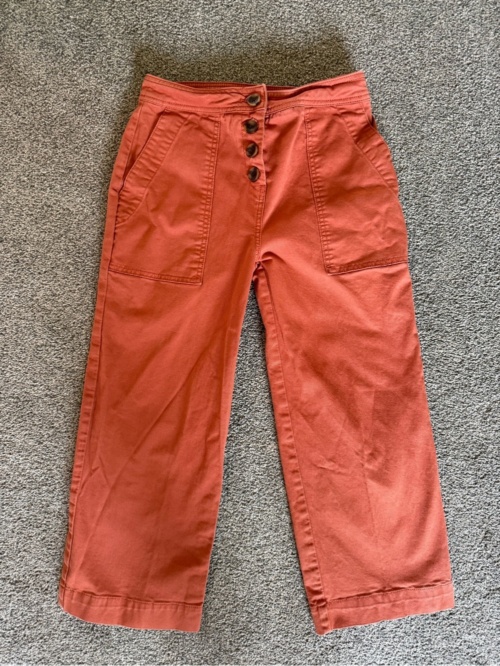 Boden Women’s Beaufort Button Fly Trousers Cropped Wide Leg Burt Orange 2 Petite